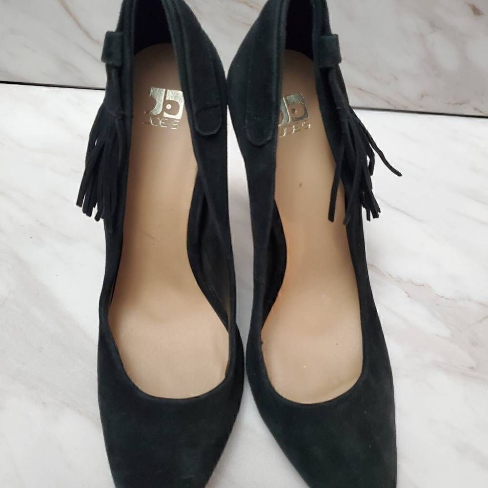 Joe's Black Fringe Suede Pointed Toe Pumps Size 8.5 - Picture 6 of 8